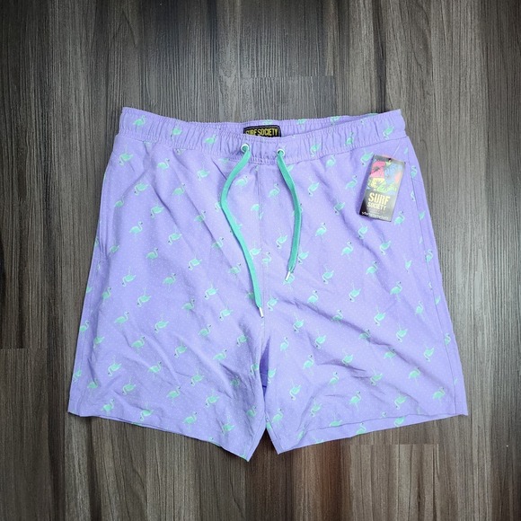 Flamingo Urban Other - Surf Society Swim Trunks Men's Size XL Green Flamingo Pattern Swimwear Beach